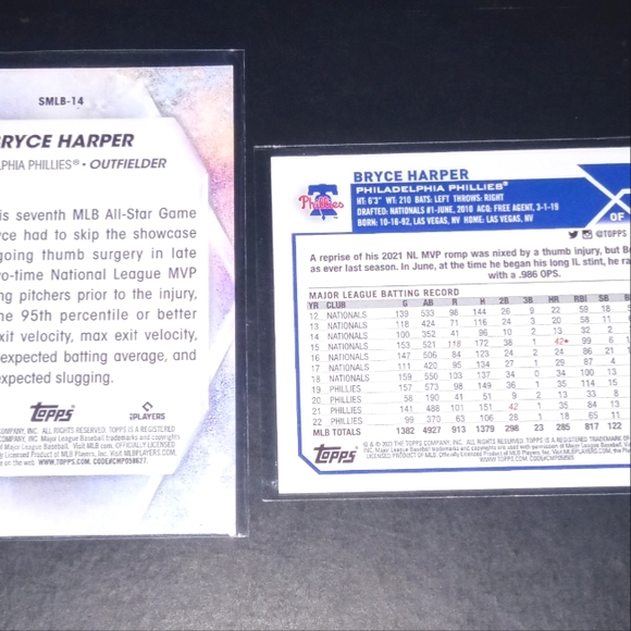 Bryce Harper Stars Of MLB Holo Insert #SMLB-14 + Series One #3 Topps 2023 - Picture 2 of 2